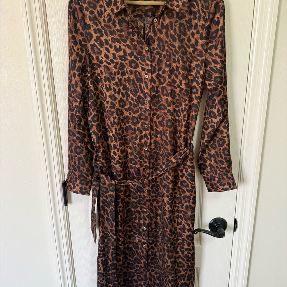 Talbots Brown Leopard Long Sleeve Dress